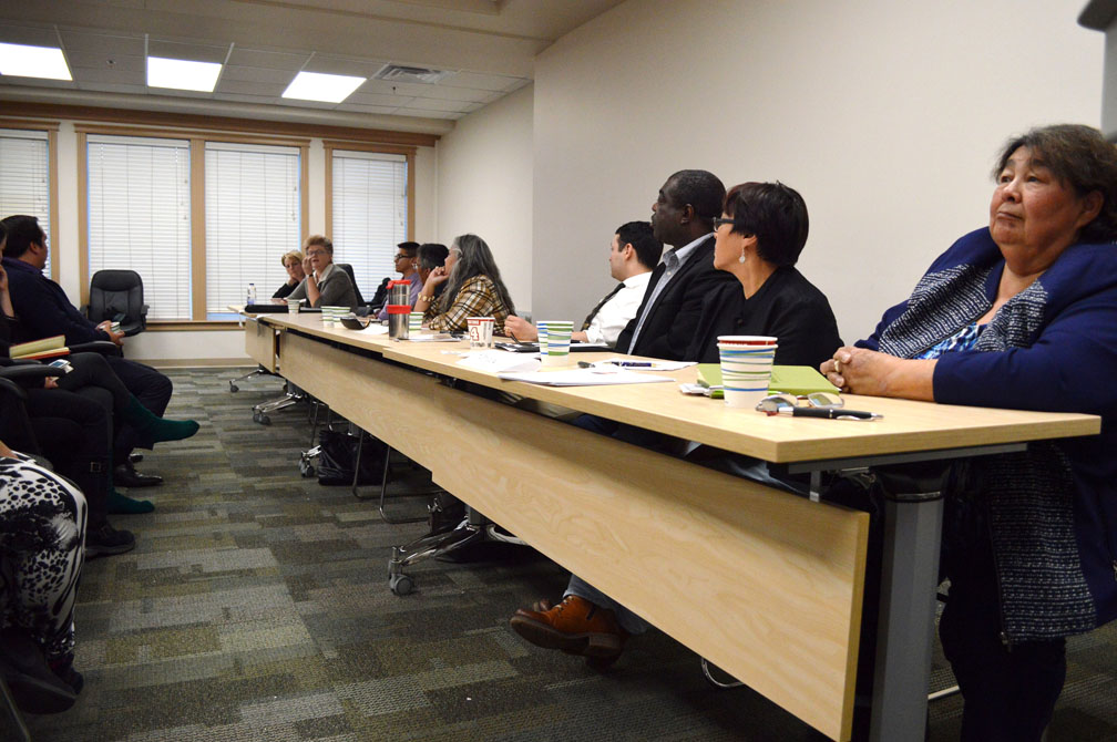 Candidates for Iqaluit's four constituencies field questions from Nunavut law students. Photo by Steve Ducharme